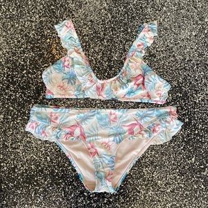 Cabana del Sol Large Bikini Ruffle Pink Blue